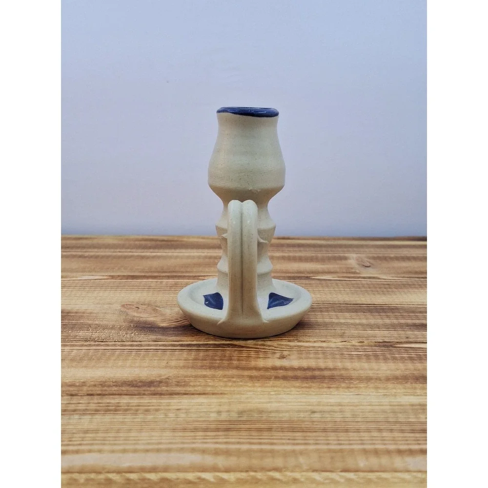 WPF Williamsport Pottery‎ Factory Candleholder 2000 Blue Leaf Design